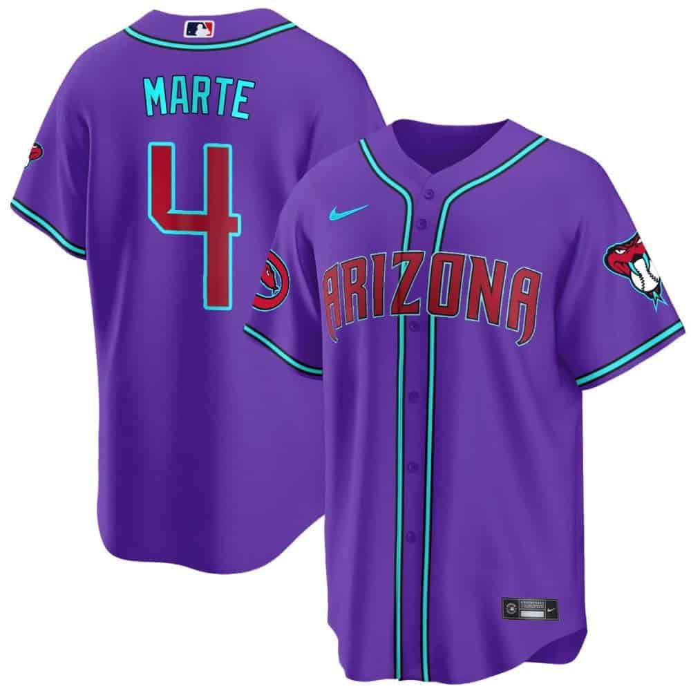 Men Arizona Diamondback #4 Marte Purple 2024 Nike Cool Base MLB Jersey style 1